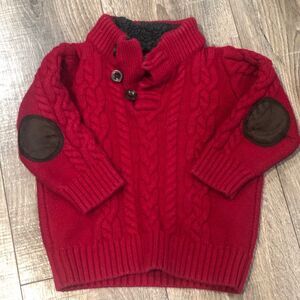 Baby GAP Red Cable Knit Sweater Size 18-24m Kids Sweater with Brown Patches